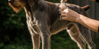 person hand stripping a wirehaired pointing griffon on a gro 20260303 070028